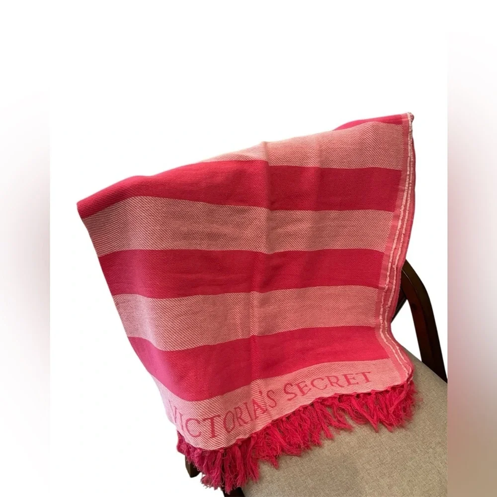 Victoria's Secret Fringe Striped Beach Blanket Throw in Pink
